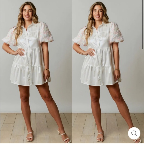 Peach Love Unicorn California White Mini Dress with Puff Sleeves Halloween - Picture 1 of 7